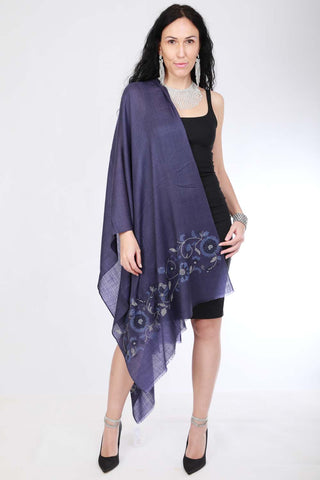Friendship: Navy Blue Floral Embroidered Pashmina Scarf